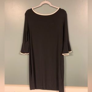 Bell-Sleeved 🔔 Black Dress with White Trim